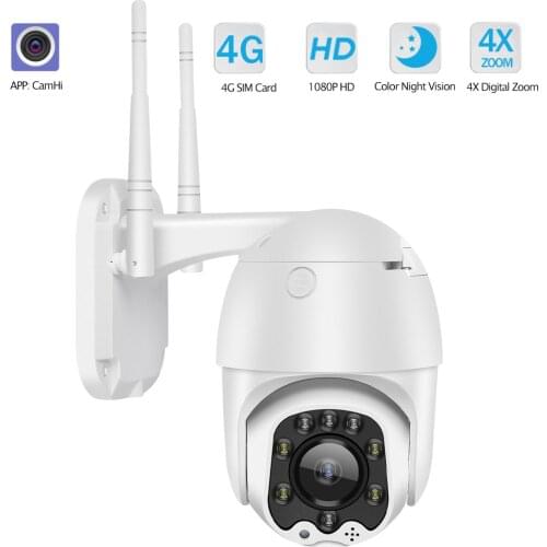 CamHi 3G 4G SIM Card IP Camera WIFI Outdoor 1080P HD Security CCTV Camera Wireless PTZ Dome Camera Color Night Vision 30M P2P