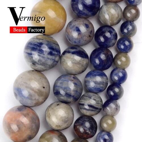 Natural Gemstones Beads A+ 6 8 10 12mm Blue Sodalite Stone Round Loose Beads for Jewelry Making Diy Women Bracelets Jewellery