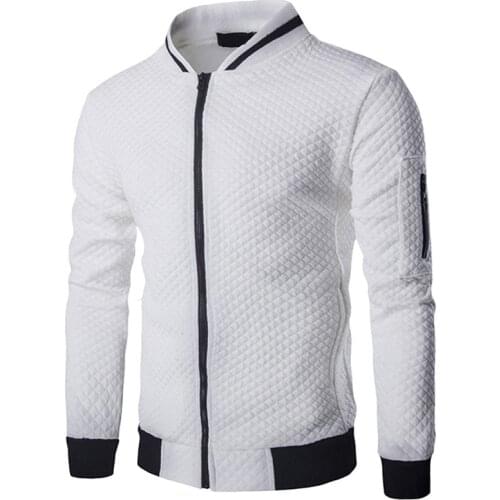 Laamei Mens Veste Homme Argyle Zipper Jacket Casual Jacket 2020 Autumn New Trend White Fashion Mens Jackets Clothes
