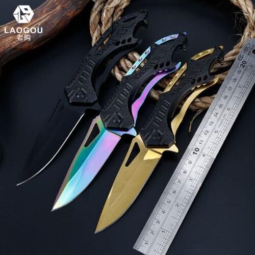 LAOGOU Folding Hunting Knife Multifuntion Jungle Pocket Knife Outdoor Camping Knife with Plastic handle