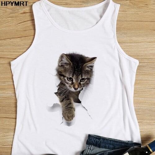 Women Vest Tank Tops Harajuku Tshirt Sleeveless Clothing Camisole Female Cute Cat Ptinted Kawaii Graphic Tee Streetwear Clothes