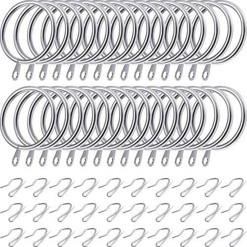 30 Pcs Metal Drapery Curtain Rings Curtain Hanging Rings and 30 Pcs Curtain Drapery Pin Hooks for Window Shower Curtain