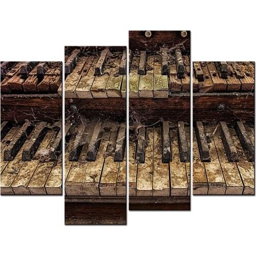 Music Artistic Paintings Wall Art Abandoned Piano with Thick Dust 4 Panel Picture Print For Home Decor Drop shipping