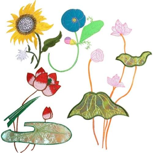 Botany Flower, sunflower, lotus Patches Iron On Embroidery Applique For Clothing Patch Sew-On Badges For DIY Clothes Jackets