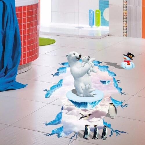 Very lovely Polar bear penguin wall stickers PVC Material DIY wall decals For Childrens room bedroom home floor decor sticker