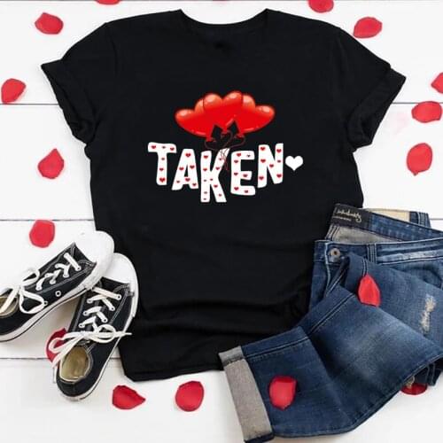 Couple Clothes Taken Heart Printing Harajuku Shirts for Lover Loose Crew Neck 35% Cotton Woman Tshirts Streetwear Y2k Tops