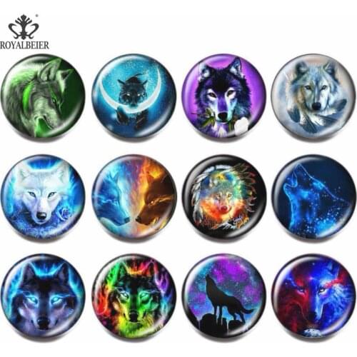 Royalbeier 12pcs/lot Wolf Glass 18mm Snap Buttons Cabochon Snap Button Bijuterias Charm DIY Bracelet Snap Jewelry Gift