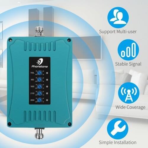 Five Band Mobile Signal Booster 700/850/1800/2100/2600MHz Cellular Amplifier 2G 3G GSM 4G LTE 72dB Phone Repeater for Home use
