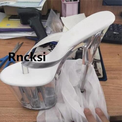 Rncksi 20cm Stiletto Slippers Women High Heel Slippers 20cm Sexy Women Clear Platform Wedding Shoes Summer Women Shoes