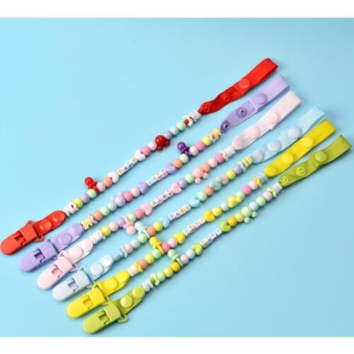 Newborn Baby Pacifier Clip Nipple Chain Hand Made Colourful Cute Letter Beads Dummy Clip Baby Kids Soother Nipple Toys