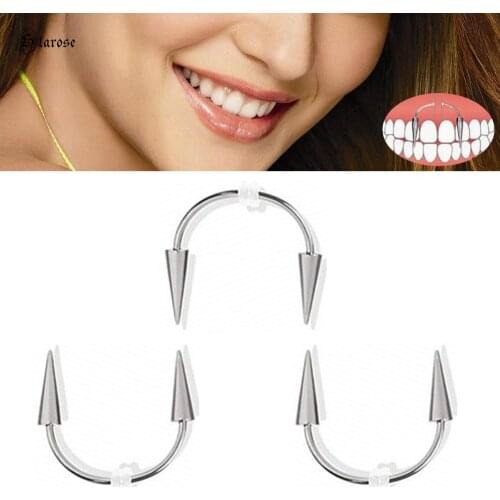 Starose 2Pc 16G Rod Moon Cone Smile Mouth Vampire Tooth Piercing Dental Grills Rubber Helix Ring Zombie Teeth Decoration Jewelry
