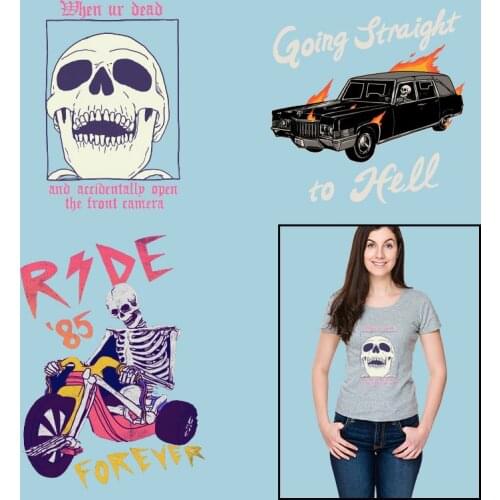 Vintage car Skull Heat-sensitive patches Thermal transfer printing Heat Transfer PVC Patch for Clothing DIY T-shirt