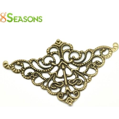 8Seasons Vintage Antique Bronze Filigree Stamping Triangle Wraps Connectors Hollow DIY Making Jewelry Finding 5cm x 3.2cm,100PCs