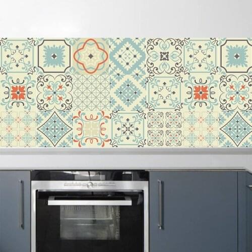 Vintage Moroccan Style Tiles Stickers PVC Waterproof Selfadhesive Wall Stickers kitchen Backsplash DIY Removable Tile Sticker