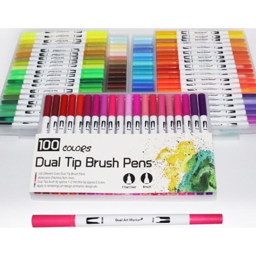 Yan Song 24/36/48/72/100/120Colors Brush Kleuren Fineliner Art Marker Pennen Tekening Schilderen aquarel Dual Tip Borstel Pen