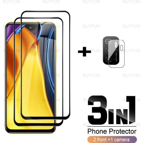 3in1 Black Edge Glass For Poco M3 Pro 5G Safety Glass For xiaomi poco poko pocophone x3 m3 pro x3nfc x3gt f3 camera lens film