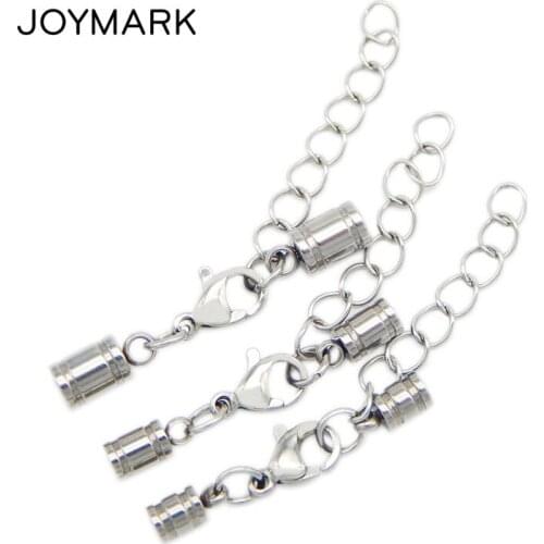 6 Sizes 2.2mm-6.0mm Stainless Steel Barrel Shape End Caps Lobster Clasps Set DIY Jewelry Findings With Extended Chain BXGC-051
