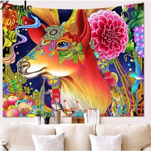 Zeegle Wall Hanging Cactus Tapestry 3D Art Carpet Blanket Yoga Mat Decorative Tapestry For Home Beach Towel Deer Pattern Decor