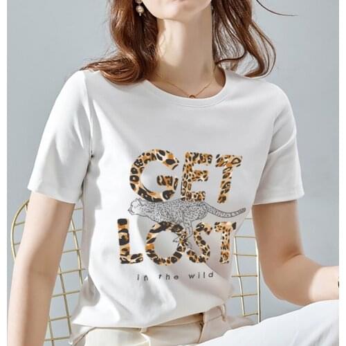 T-shirt Woman Leopard Print Letter Printing Casual Fashion Trend Clothes Pattern T-shirt Top Ladies Soft Women Short Sleeves Tee