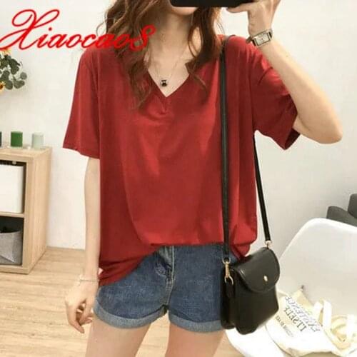 Oversized T Shirt Black White V Neck Loose Summer Clothes For Women Casual Tee Shirt Femme Short Sleeve Tops Clothing