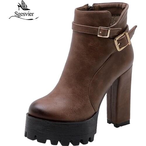 Sgesvier Round Toe Motocycle Boots Zipper Ankle Boots Fashion Square High Heel Platform Autumn Winter Women Shoes Ladies G769