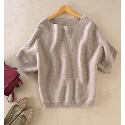 Spring, autumn and winter new word collar cashmere sweater female short bat shirt bottoming shirt short-sleeved ladies sweater