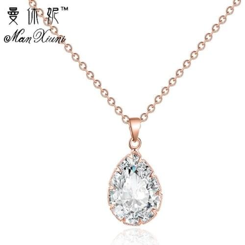 New Arrival Crystal Rhinestone Pendant Necklace For Women Fashion Rose Gold Color Water Drop Necklace Wedding Jewelry