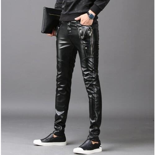 Winter personality pu leather trousers mens pants harem pant mens feet trousers fashion pantalon homme street novelty black