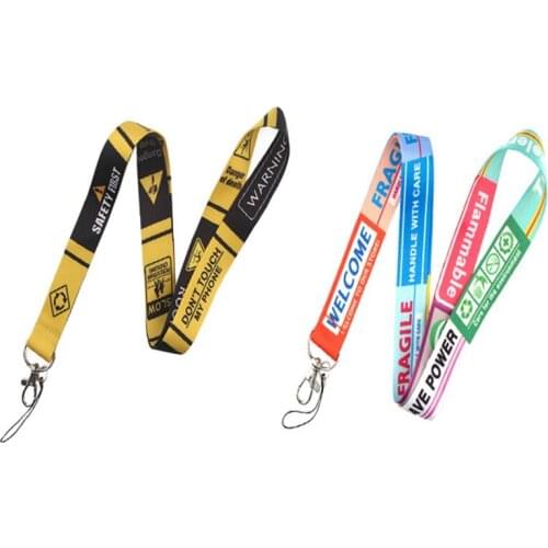 1X Warning Sign Lanyards Cool Neck Strap Phone Keys ID Card Holder Lanyard DIY Hanging Rope 1pcs|Mobile Phone Straps 2.5cm*46cm