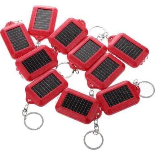 10X Mini Solar Power Rechargeable 3LED Flashlight Keychain Light Torch Ring New - red