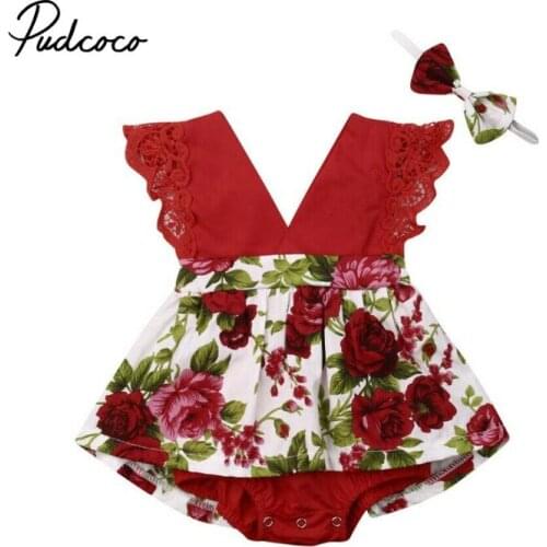 2021 Summer Baby Girl Clothing Set Sleeveless Floral Romper +Headband Ruffle False Dresses Baby Girl Clothes Newborn Outfits Set