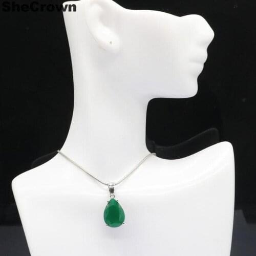 27x13mm Jewelry Set Drop Shape 18x13mm Real Green Emerald Gift For Sister Silver Pendant Earrings
