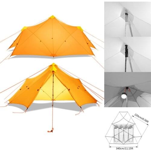 6-8 Person Camping Tent Ultralight Outdoor Nylon Both Sides Silicon Coating Rodless Large waterproof Backpacking Tent 4 Season