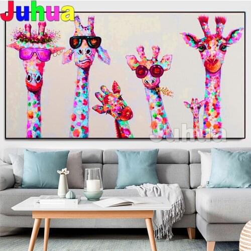 Diamond painting Colorful Giraffe Animal Family 3d cross stitch full square round diamond embroidery mosaic Mystery artwork Deco