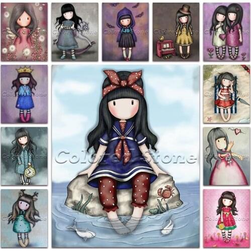 New Diamond painting Cartoon girl child doll Bat sisters beach 5D Full Square Drill embroidery Cross stitch 3D Round mosaic GG04