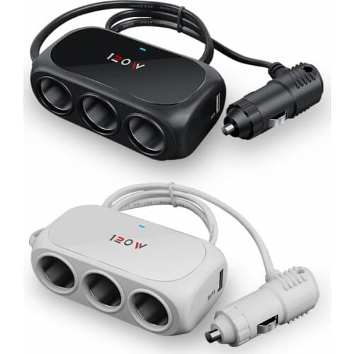 2.1A 12V Car Charger 3 In 1 Cigarette Lighter Splitter Power Adapter USB Car-charger Socket for IPhone IPad Phone Car DVR