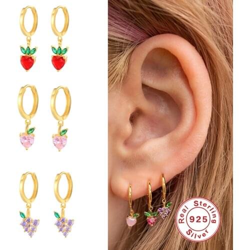 BOAKO 2021 Trend Vintage 925 Sterling Silver Huggie Earrings For Women Cute Fruit Earrings Dangle Ear Piercing Pendientes Gifts