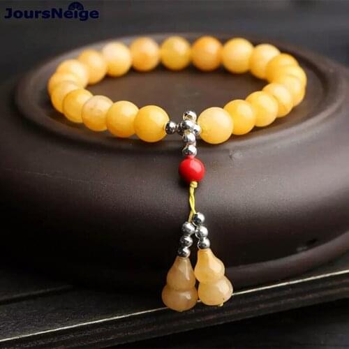 Fine JoursNeige Natural Old Yellow Stone Bracelets 8mm Beads With Gourd Pendant Lucky for Women Girl Blessing Bracelet Jewelry