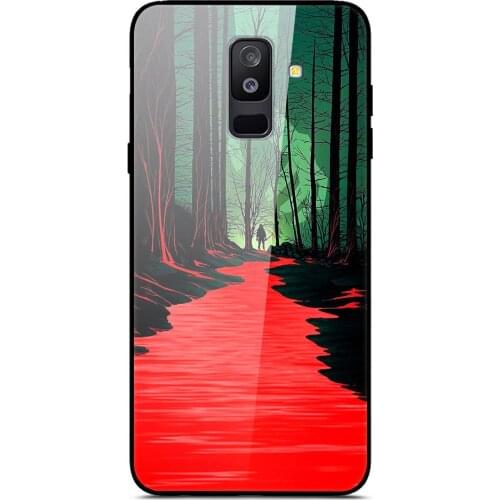 For Samsung Galaxy A6 Plus Phone Case Tempered Glass Case Back Cover With Black Silicone Bumper Series 3