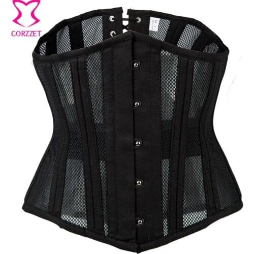 Black Fishnet Corpetes E Espartilhos Sexy Plus Size Corset Steel Bone Underbust Waist Slimming Corsets Gothic Korsett For Women
