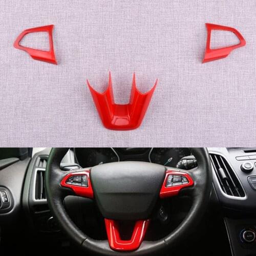 CITALL 3Pcs Car Red Steering Wheel Switch Button Cover Frame Trim Decoration Fit For Ford Focus 2015-2017 2018 Left Hand Drive
