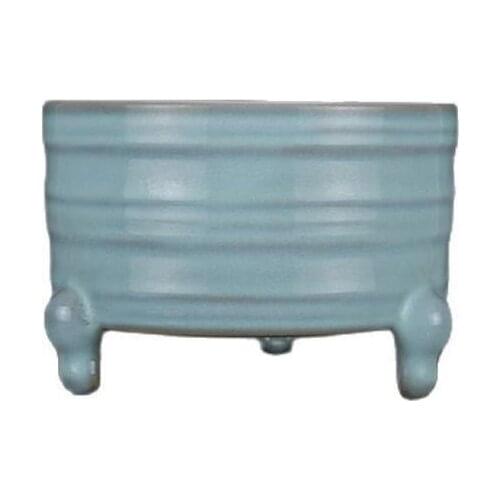 5.6"antique China Song dynasty Ru kiln Sky blue glaze Tripod Incense burner