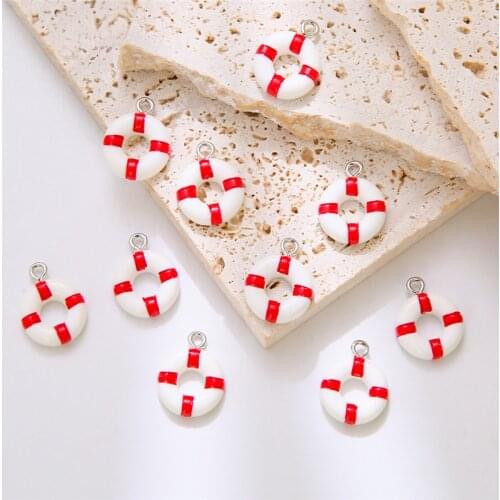 HEYUYAO 10pcs/lot Lifebuoy Boat Resin Charms Pendant For Women Girls DIY Bracelet Necklace Jewelry Making Accessories