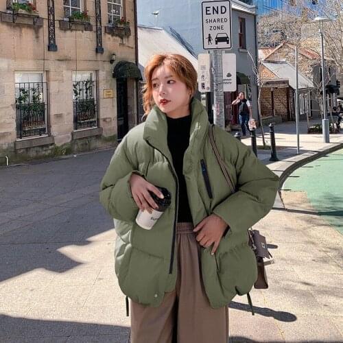 Ladies stand-collar cotton-padded jacket Winter cardigan Windproof and cold-proof Ladies jacket Solid color