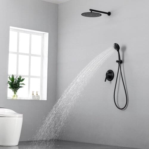 Matte Black Shower Faucet Brass Rainfall Concealed Shower Mixer Tap In-wall Rain Shower Head Diverter Mixer Valve