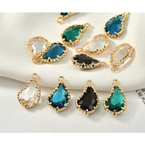 Min order 20pcs/lot color glass core geometry irregular water drop shape copper pendant charms diy jewelry earring accessory