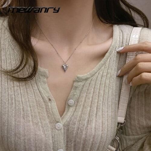 Mewanry 925 Sterling Silver Necklace for Women New Trendy Sweet Design Glossy Love Heart Pendant Party Jewelry Birthday Gifts