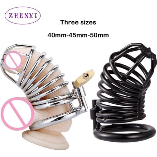 304 Stainless Steel Male Cock Rings Penis Cage Lock Metal BDSM Bondage Chastity Device Sex Toys For Men Aadult Intimate Goods
