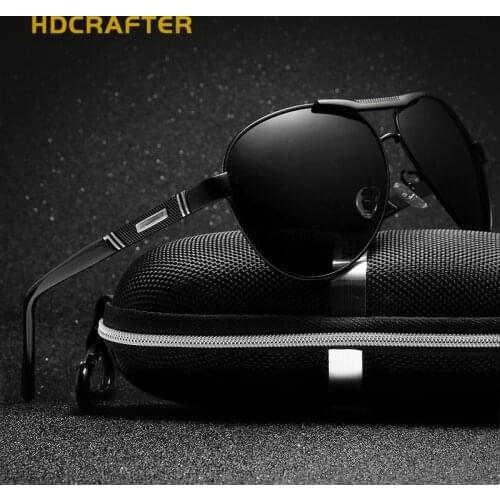 HDCRAFTER Men Classic Brand Aviation Polarized Sunglasses Men HD Aluminum Driving TR90 Titanium Bridge Sun glasses UV400 Eyewear