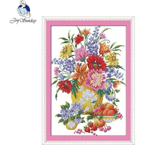 Joy Sunday The colorful flowers Patterns 11ct14ct Print Counted Cross Stitch Sets DIY Needlepoint Kits for Embroidery Needlework
